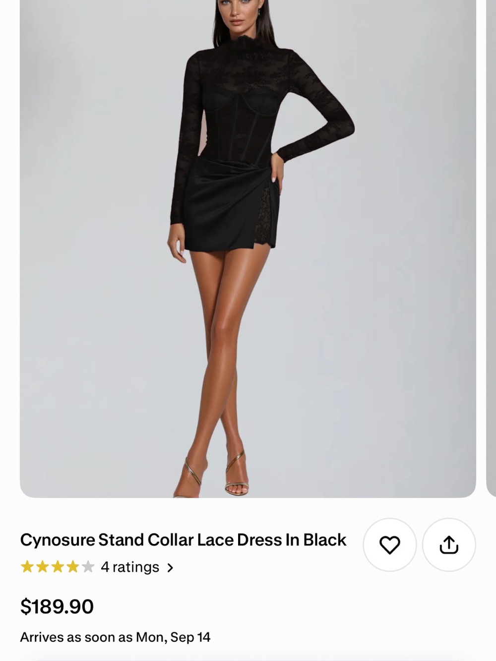 Cynosure Black Stand-Collar Lace Mini Dress